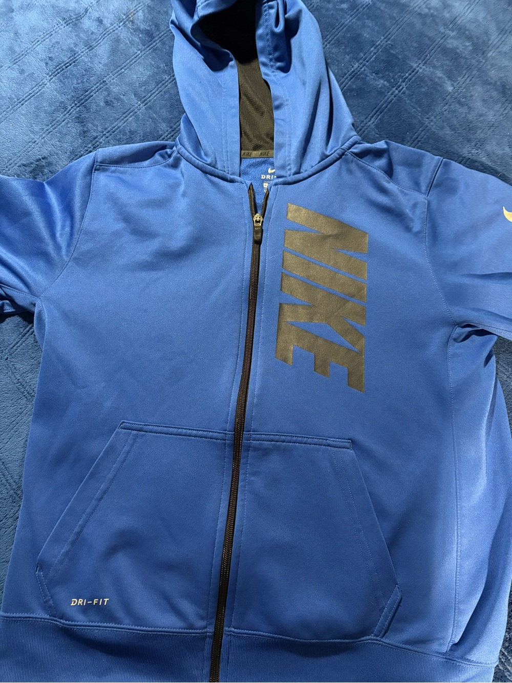 Nike Royal Blue Full-Zip Dri-FIT lightweight Hoodie with Bold Logo